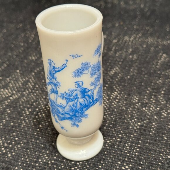 Avon Demitasse/Liqueur Footed Milk Glass Cup, Blue Toile Pattern, Vintage 1960s - Picture 11 of 14